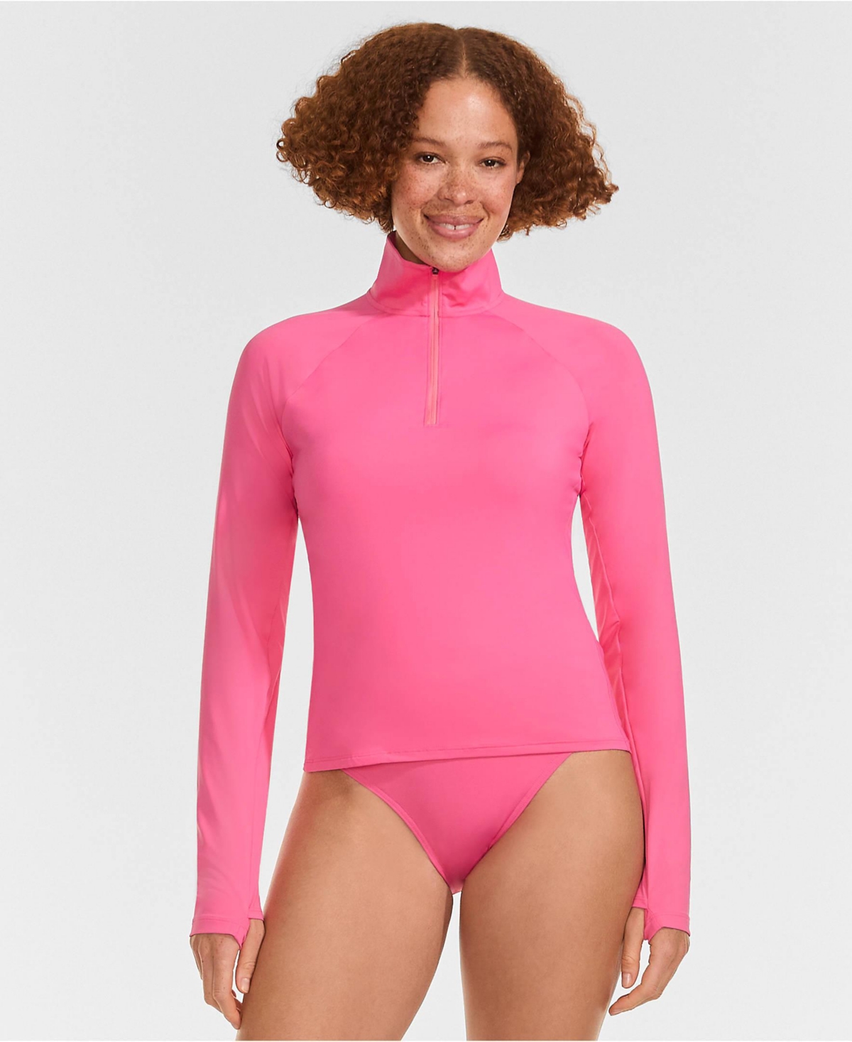 Lands' End Women's SunShade Upf 50 Long Sleeve Quarter Zip Rash Guard