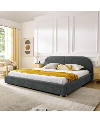 King Size Upholstered Bed Frame, Modern Minimalist Curved Headboard