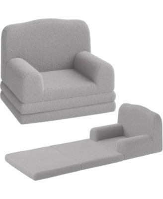 Kids Couch, 2-in-1 Comfy Toddler Couch Fold Out, Convertible Sofa to Lounger Foam Kids Chair with Soft Sherpa