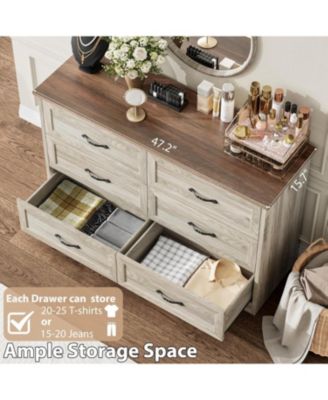 6-Drawer Dresser, Farmhouse Wooden Storage Chest with Wide Handles for Bedroom, Living Room