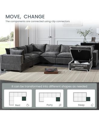 117 inches Modular Sectional Sofa with Storage Ottoman, 7 Seat U Shaped Couch