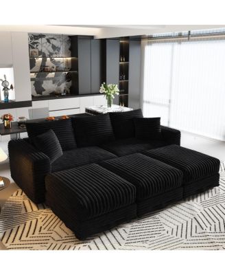 82 Plush Corduroy 3-Seat Sofa with Movable Ottoman