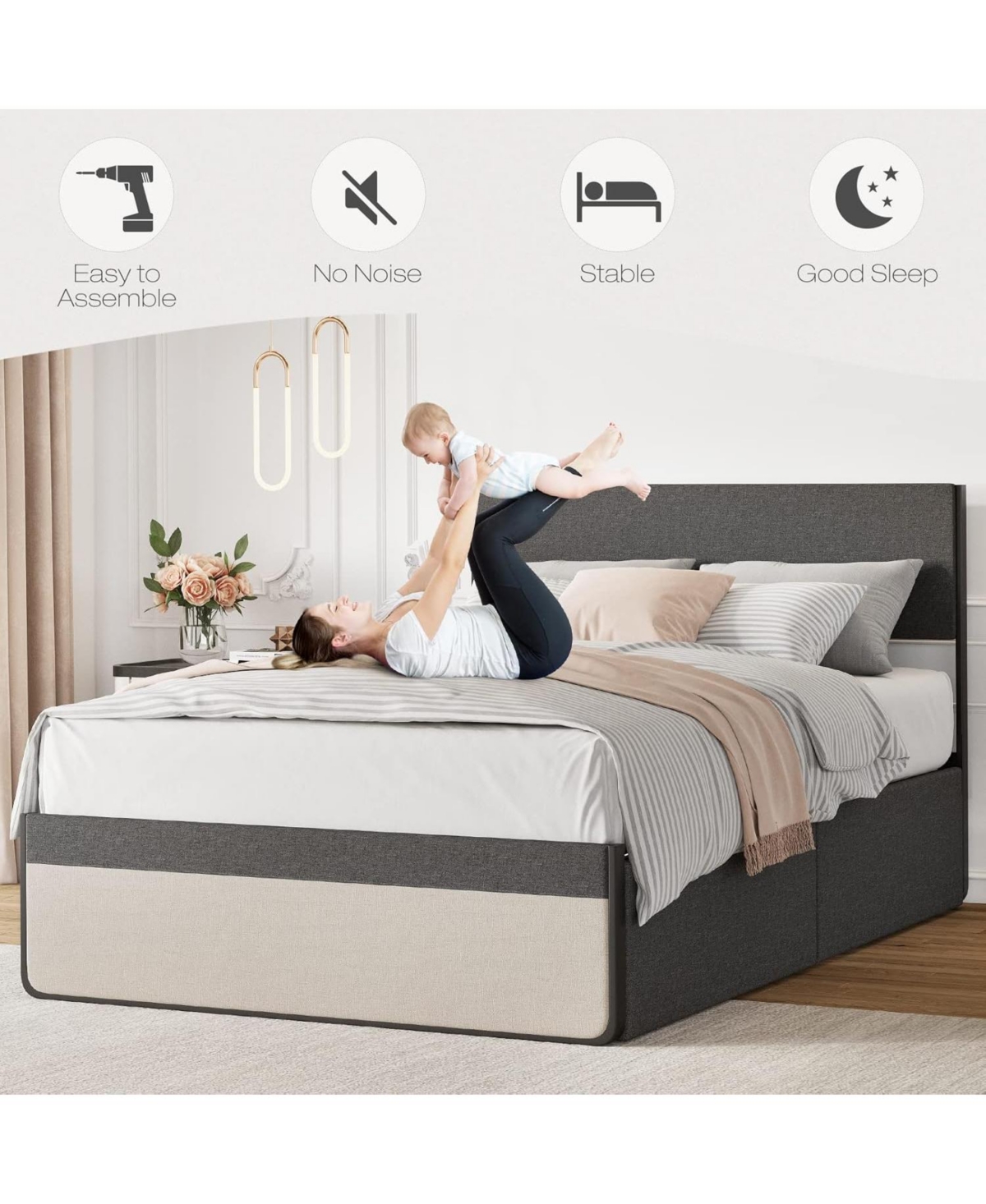 gaomon Upholstered Size Platform Bed Frame with 2 Storage Drawers and Headboard