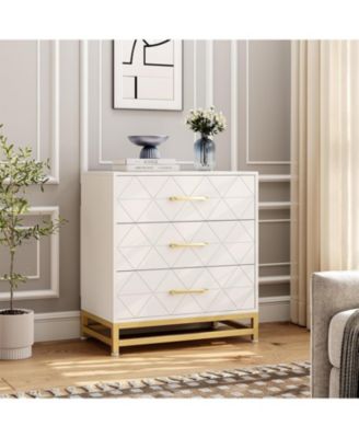 3 Drawer Dresser for Bedroom, Modern Wood Dressers Chest of Drawers with Storage, Wide Drawers Tall Nightstand Metal Handles, Wood Dressers
