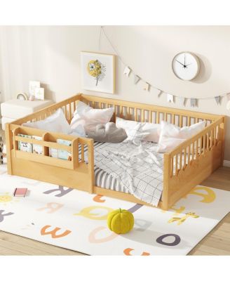 Full Floor Bed with Heightened Fence & Bookshelf