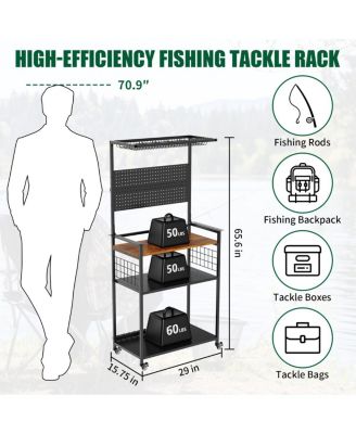 Fishing Rod Storage Rack & Tackle Organizer Cart with Wheels