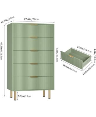 5 Drawer Dresser,Fluted Dresser for Bedroom,47.9" Tall Dressers Chest of Drawers,Wood Tall Dressers with Metal Handle