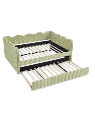 Cozy Gingham Daybed with Twin Trundle, USB Port, Linen Fabric