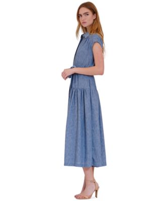 Women's Cap-Sleeve Collared Button-Front Midi Dress