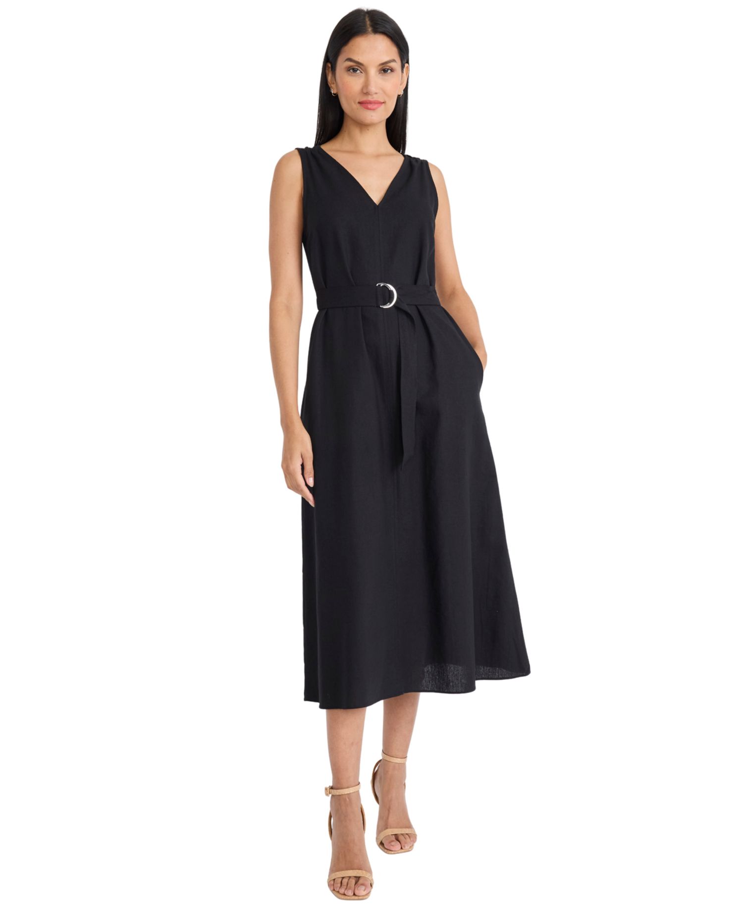 Women's Sleeveless Tie Belt Midi Dress