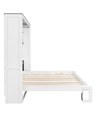 Queen Size Murphy Bed with LED Light, Foldable Cabinet