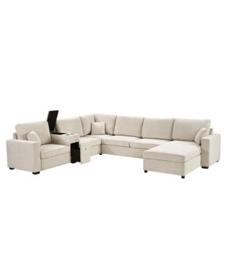 5-Seat 134" U-Shape Sectional Sofa with Chaise, Cup Holders & Storage