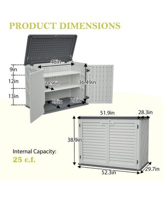 Horizontal Storage Shed with Removable Shelf, Large Lockable Outdoor Cabinet