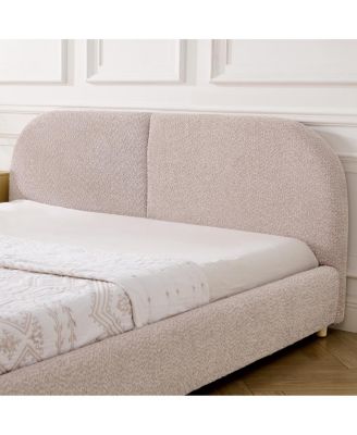 Queen Size Upholstered Bed Frame, Modern Minimalist Curved Headboard