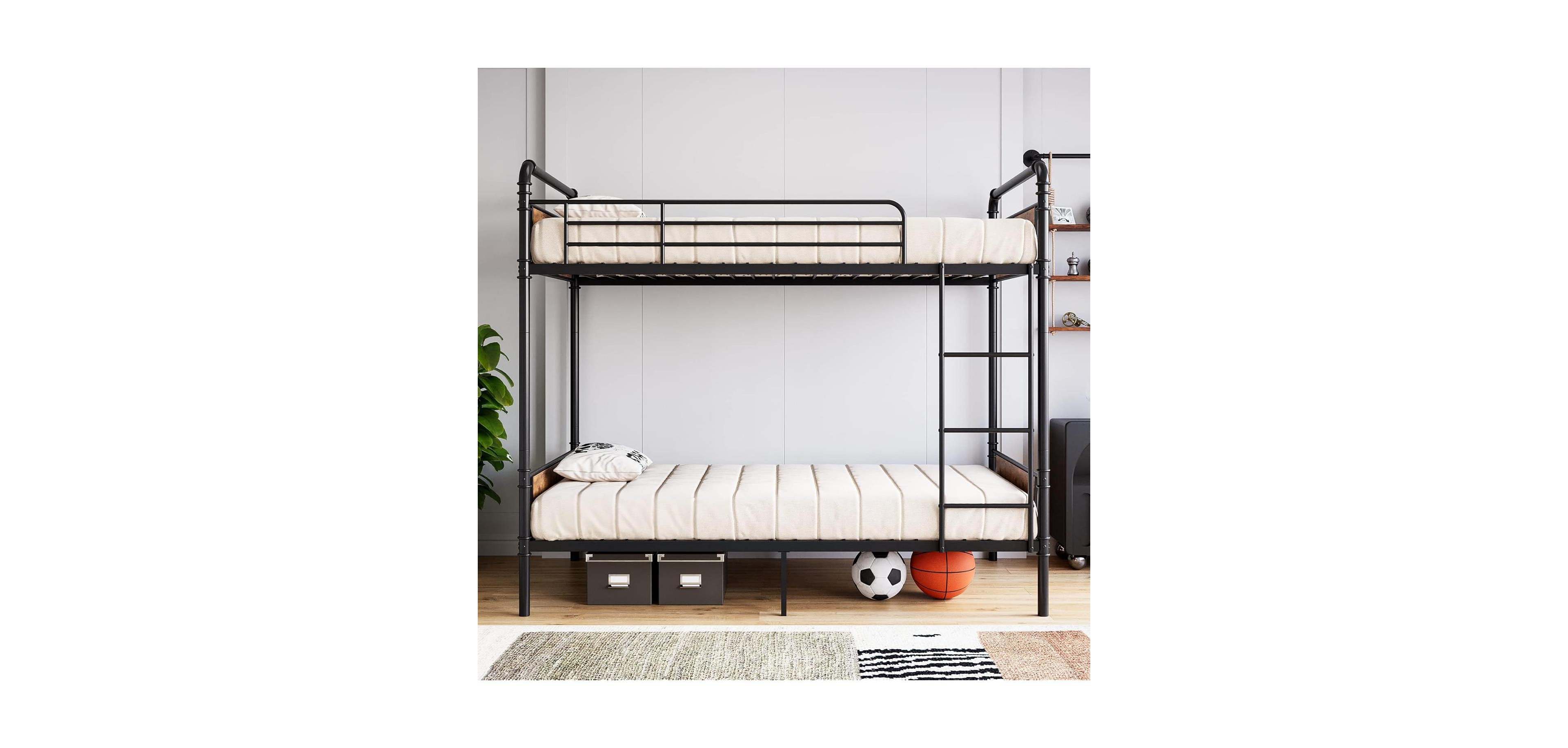 gaomon Twin Over Metal Bunk Bed with Ladder and High Guardrail, Convertible for Kids/Teens/Adults, Easy Assembly