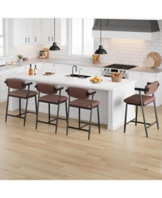 Bar Stools Set of 4 26.5inch Upholstered Counter Height Bar Stools for 2 with Armrest Wider Thickened Cushion Bar Chairs with Backrest