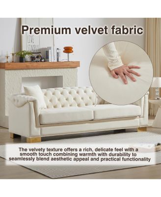 Classic Modern Sofa, 84-inch Chesterfield with Rolled Arms and Tasseled Clouds in Velvet