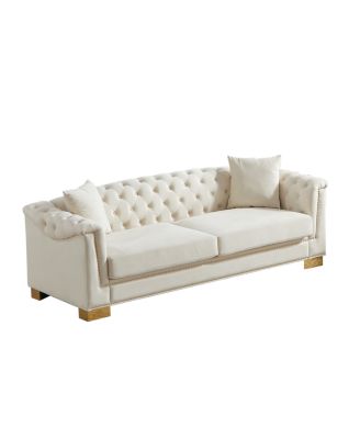 Classic Modern Sofa, 84-inch Chesterfield with Rolled Arms and Tasseled Clouds in Velvet