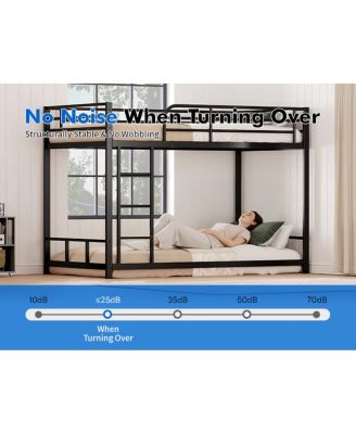 Twin Over Twin Metal Bunk Bed with Guard Rails & Ladder, Space-Saving