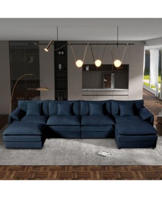 Modular Sectional Sofa, Oversized Deep Seat U Shaped Couch Set, 4-Seater Comfy Cloud Couches with Movable Ottomans, DIY Combination