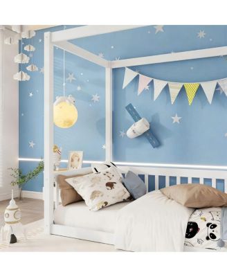 Twin Size Canopy Floor Bed with Fence