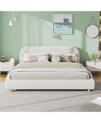 King Size Boucle Upholstered Bed, Curved Design
