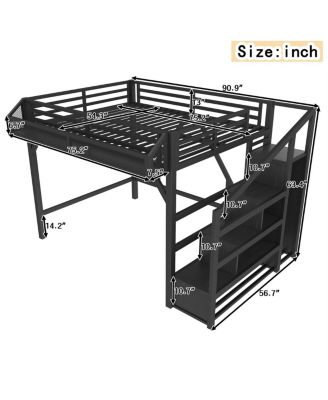 Full Loft Bed with Storage Stairs, Shelves, Wardrobe, USB, LED Lights