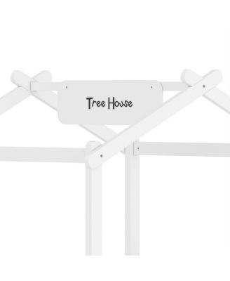 Twin Size House Floor Bed with Guardrails, Roof, Tray & Signboard