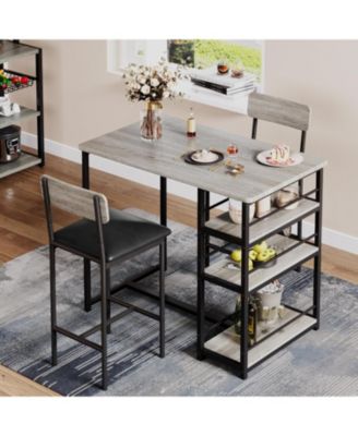 Kitchen Table Set, 3 Piece Dining Table and Chairs for 2, Space Saving Bar Dining Table Set with 2 Upholstered Chairs for Small Spaces