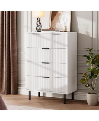 Wave Fluted 5 Drawer Dresser for Bedroom, Modern Wood Chest of Drawers with Wide Drawers, Closet Dresser Organizer with Anti-Tipping Device