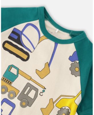 Toddler Boys Cotton Two-Piece Pyjama Set Beige Truck Print