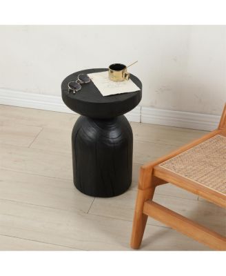 Solid Mango Wood Black Round Side End Table - 12.417.7 inch