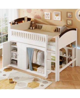 Streamdale   Loft Bed with Storage Cabinet, Wardrobe and LED