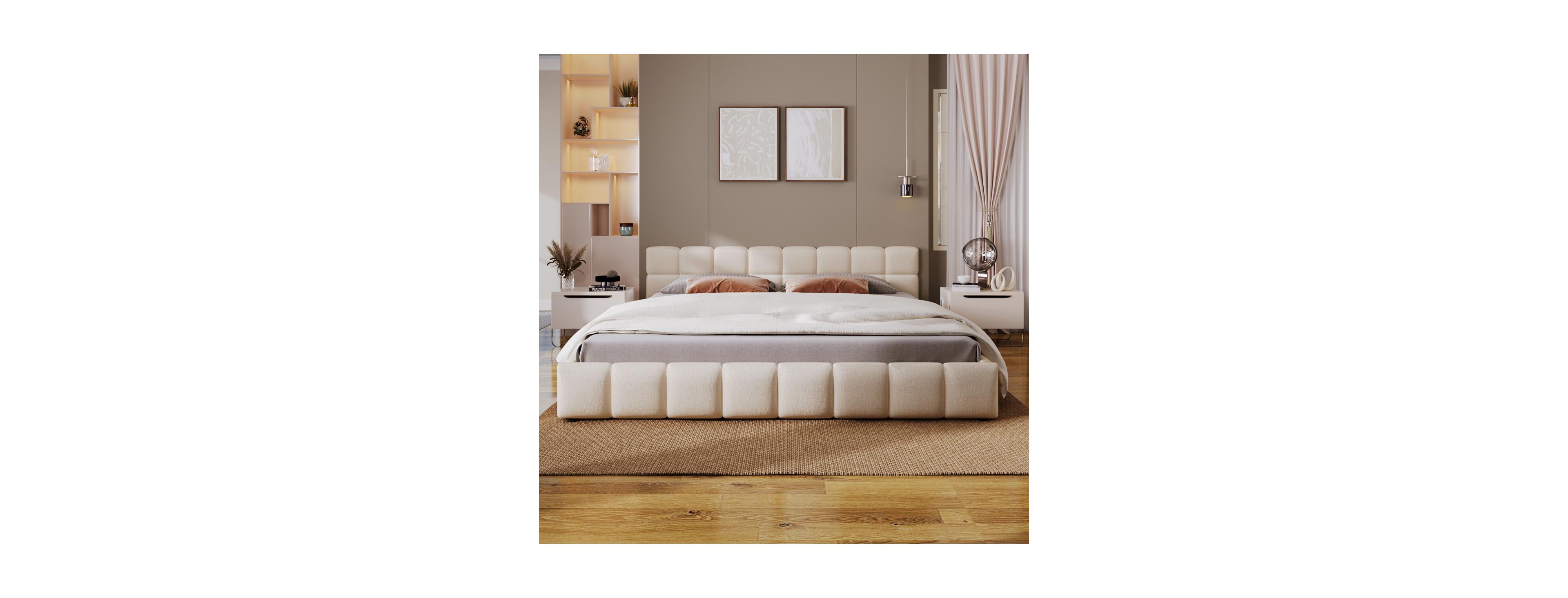 Streamdale Furniture Streamdale Elegant Chenille Upholstered Bed with Checkerboard Design