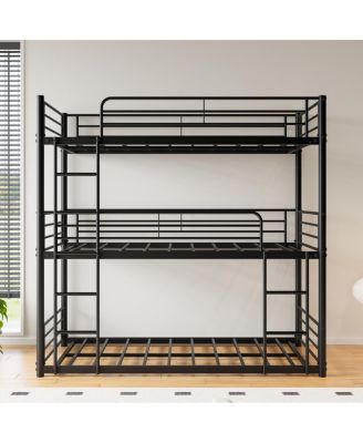 Sturdy Metal Triple Bunk Bed with Guardrails & Ladders