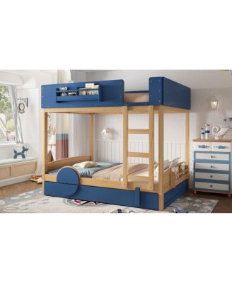 Streamdale  Bunk Bed with Trundle, Wood Bunk Bed Frame with Bookshelf