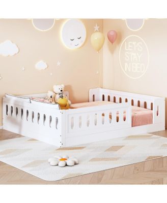 Wood Full Size Platform Bed with Guardrail