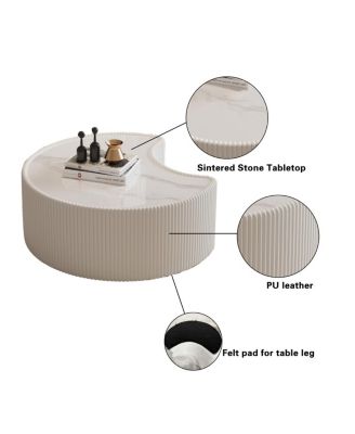 Streamdale Stylish Sintered Stone & Leather Irregular Coffee Table for Living Room