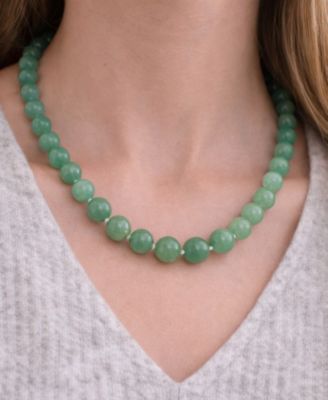 Green Jade (6-10mm) Graduated Necklace in Sterling Silver