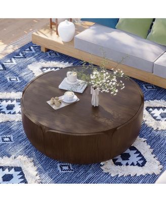 Streamdale Modern Wood Grain Drum Coffee Table