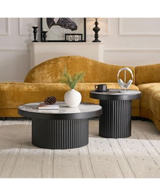 Streamdale Set of 2 Coffee Table, Round Sintered Stone Tabletop for Living Room