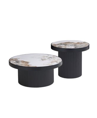 Streamdale Set of 2 Coffee Table, Round Sintered Stone Tabletop for Living Room
