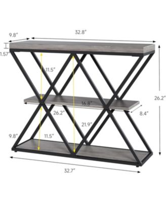 3-Tier Industrial Entryway Table with x-Shaped Metal Frame, Open Shelf Console Sofa Table for Living Room, Hallway