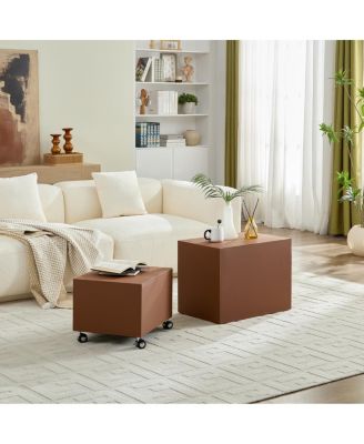 Streamdale Modern Brown MDF Saddle Leather Table – Two Compact Sizes