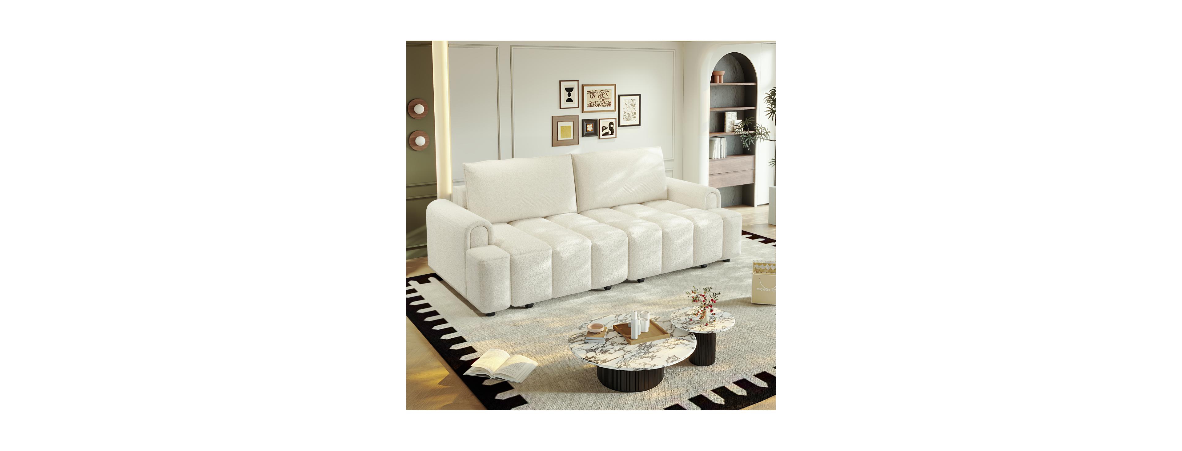 Streamdale Furniture Comfy 90.2" 4-Seater Teddy Fabric Couch with Storage, King Size 3-in-1 Sleeper Sofa Bed