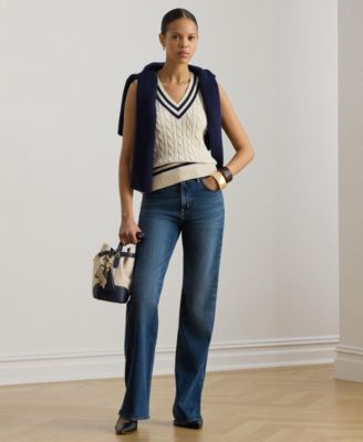 Women's Cable-Knit Cricket V-Neck Sweater Vest