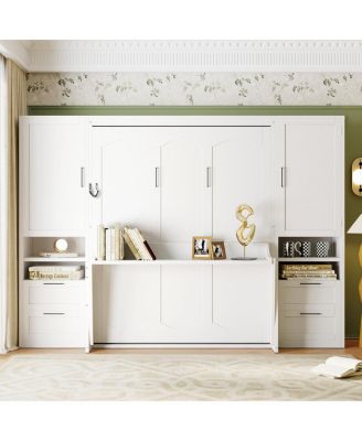Queen Size Murphy Bed with Closet, Drawers & Shelves