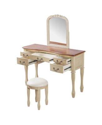 46" Vintage Makeup Vanity with Curved Flower Frame Mirror & 5 Drawers