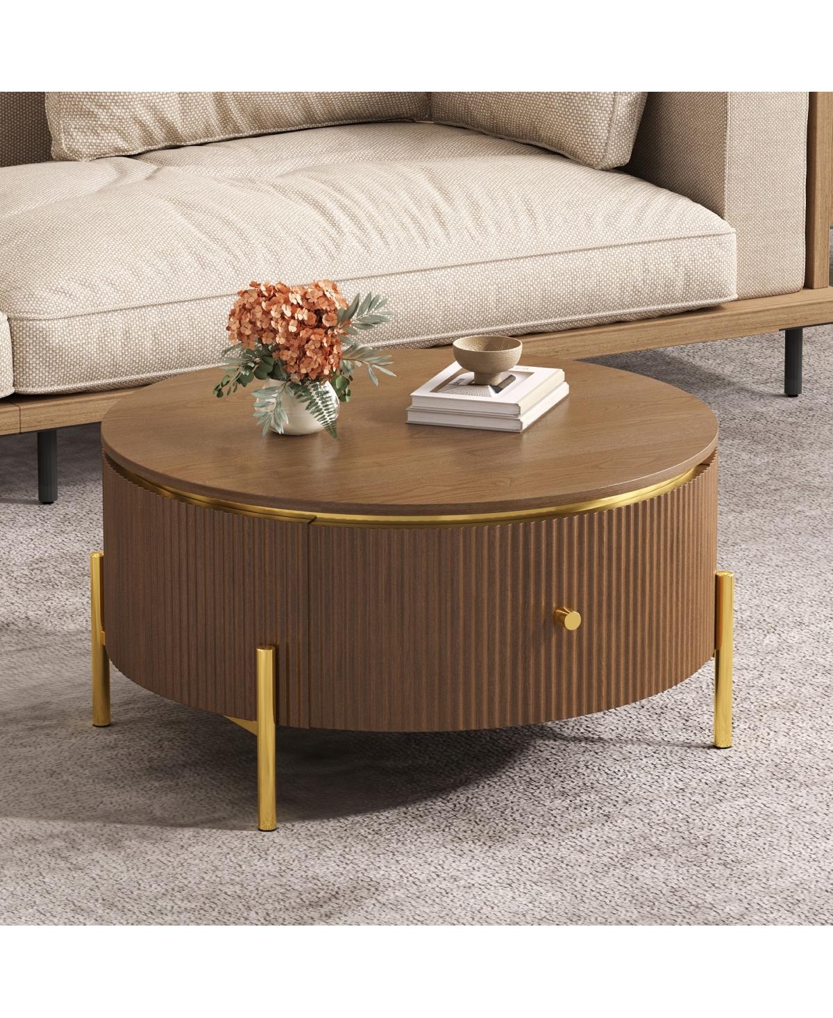 Streamdale Furniture 31.5" Modern Round Coffee Table with 2 Drawers