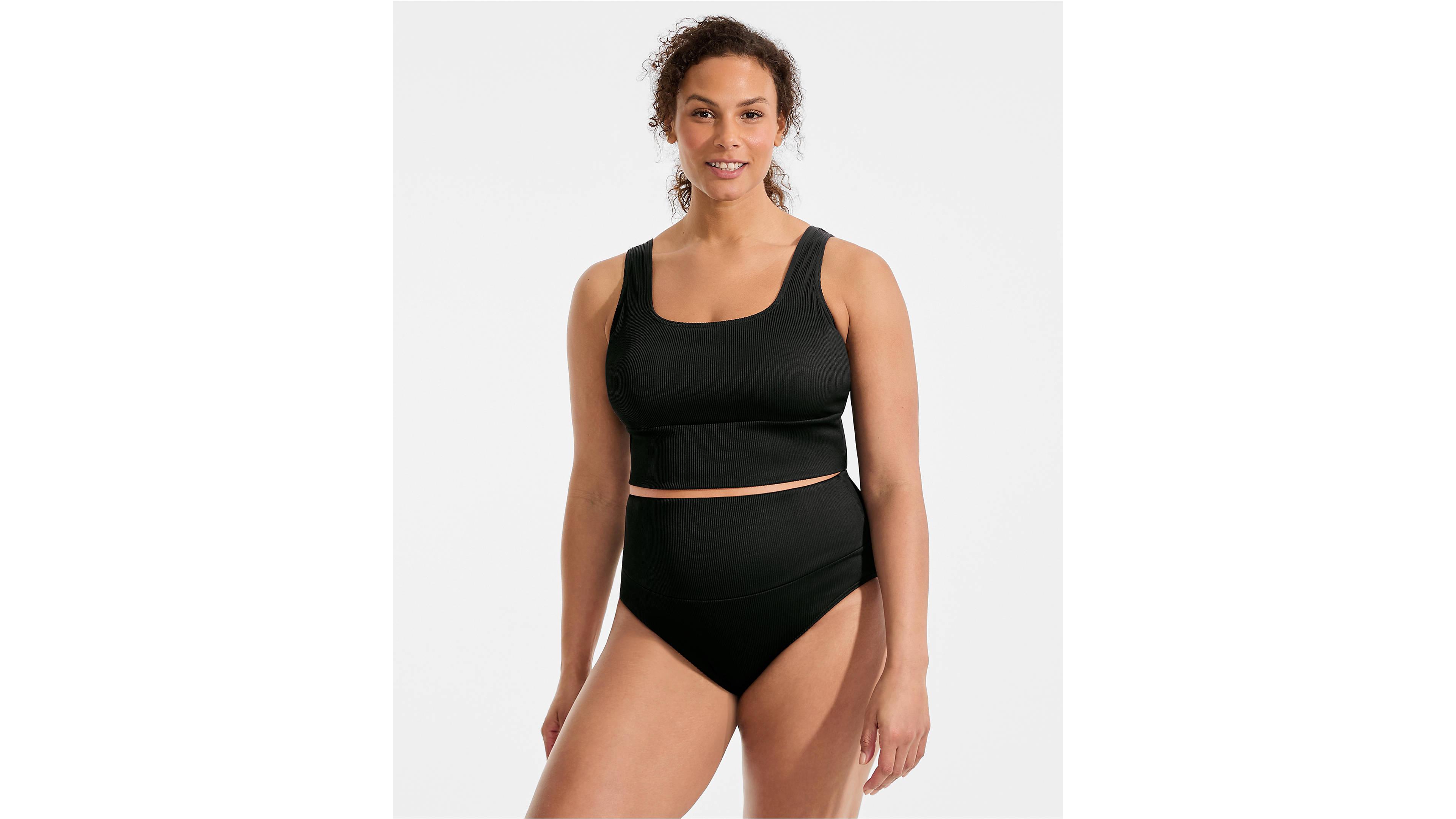 Lands' End Plus Tugless Ribbed Midkini and High Waisted Bottom Swimsuit Set